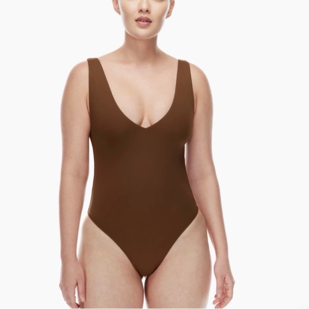 Aritzia Babaton Brown Contour V-Neck Bodysuit